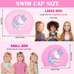 Kids Swim Caps for Girls (Age 2-6), Durable Waterproof Silicone Swimming Cap for Short Hair with Swimming Goggles, Ear Plug and Nose Clip (Pink, Large (6-12 Years))