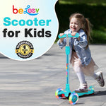BELEEV Scooters for Kids 3 Wheel Kick Scooter for Toddlers Girls Boys, 4 Adjustable Height, Lean to Steer, Light up Wheels, Extra-Wide Deck, Easy to Assemble for Children Ages 3-12 (Matte Aqua)