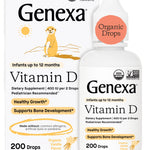 Genexa Infants Vitamin D Liquid Drops for Newborn, Baby & Toddler | Supports Growth & Bone Development | Delicious Organic Vanilla Flavor | Certified Organic, Gluten Free, & Non-GMO | 90 Servings