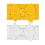 Baby Bling Bows - Newborn to Little Baby Girl Bows, 2 Pack Nylon Super Soft Stretchy Knot Toddler Headbands, Perfect Hair Accessories Head Bands for Infant Kids(Yellow & White)