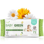 Yugi Baby Green baby wipes package with flowers on a white background