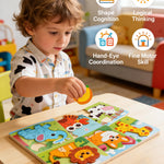 YUNCHY Wooden Puzzles for Toddlers 1-3, 6pcs Animal Jigsaw Puzzles for Toddlers, Montessori Educational Learning Toys for Kids Ages 1-4,Gifts for Boys Girls