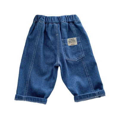 Moonker Toddler Baby Boys Baggy Jeans Loose Wide Leg Straight Elastic Waist Casual Denim Pants Summer Barrel Boy Clothes Infant Newborn Capris Vintage Y2K Joggers Retro Bottom Blue 3-6 Months