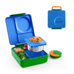 OmieBox Bento Box for Kids - Insulated Bento Lunch Box with Leak Proof Vacuum Insulated Food Jar - 3 Compartments, Two Temperature Zones (Monster Blue)