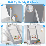 5-in-1 Kids Art Table and Chairs, Toddler Table and Chair Set, Craft Play Desk for Kids, Convertible Art Easel with Paper Roll Holder & Storage Drawers, Children Activity Learning Center-Gray
