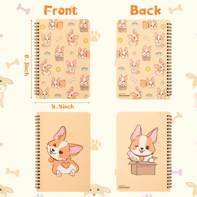 L1rabe 2 A5 Corgi Spiral Notebooks Back to School Cute Funny Dog Ruled Notepads Birthday Gift Yellow Dog Exercise Book Hardcover Spiral Travel Drawing Journal Diary for Kids Teen(Playing Corgi)