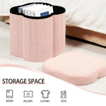 HUAYUANDA Boucle Storage Ottoman Cube, 13.8" Flower-Shaped Footstool with Storage, Soft Faux Teddy Fur, Footrest Stool for Living Room Dorm Bedroom, Valentine's Day Gifts for Women Girls-Pink