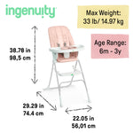 Ingenuity Sun Valley Compact Folding Baby High Chair, Food-Grade Safe Plate, Safety Harness, for Ages 6 Months and Up, Unisex - Pink