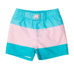RUGGEDBUTTS Boys UPF50+ Sun Protection Striped Color Block Swim Trunks - Neon Pool Party Color Block, 2T