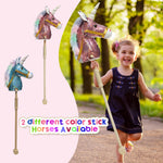 HollyHOME Sequin Unicorn Stick Horse Handcrafted Hobby Horse on a Stick with Wood Wheels Real Pony Neighing and Galloping Sounds Plush Unicorn Toy Pink 36 Inches(AA Batteries Required)