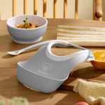 BabyBjörn Baby Feeding Set, 3 pcs, Gray Includes Baby Plate, Baby Fork, Baby Spoon, and Baby Cup Dishwasher Safe Toddler Feeding Set for self-Feeding or Baby-led weaning
