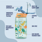 Ello Kids Pop & Fill 16oz Tritan Plastic Water Bottle with Quick Fill Technology, Leak Proof Locking Lid, Sip & Chug, BPA Free, Dishwasher Safe, For School, Lunchboxes, Dino