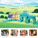 FURNAWAY 12pcs Modular Kids Play Couch - DIY Creativing Kids Couch for Boys and Girls Toddler Sofa Children Convertible Foam Sofa for Playroom Living Room(Cyan)