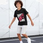 PATPAT Boys Graphic T-Shirts Size 8-9 Years Black Short Sleeve Crewneck Letter Print Tees Kids Casual Hippies Clothes