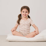 pureborn Toddler Girl Pajamas Set Kids Short Sleeve Snug Fit Cotton Sleepwear Pjs 2pcs Set Floral Cream 2T