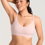 MOMANDA Ribbed Nursing Bras Support Maternity Wireless Bra for Breastfeeding Mist Pink Heather Medium