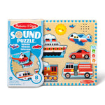 Melissa & Doug Vehicles Sound Puzzle - Wooden Peg Puzzle With Light-Activated Sound Effects (8 pcs) Puzzles for Toddlers, Wooden Puzzles For Kids Ages 2+