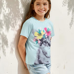 PATPAT Girls Shirts Size 11-12 Blue Cat Print Graphic Tees, Girls Clothes Size 10 12, Crew Neck Short Sleeve Blue Tops Children Clothes Going Out Outfit Preppy Tops