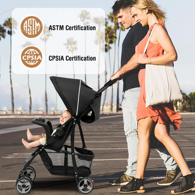 Baby Joy Lightweight Stroller, Compact Toddler Travel Stroller for Airplane, Infant Stroller w/Adjustable Backrest/Footrest/Canopy, 5-Point Harness, Storage Basket, Easy One-Hand Fold, Coffee