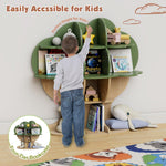 Green Tree Kids Bookshelf Toddler Bookcase 4-Tier Baby Book Rack Children Toy Storage Organizer Forest Wood Display Shelf for Nursery Playroom Bedroom Classroom School Homeschooling Boy Girl’s Gift