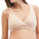 Motherhood Maternity Nursing Bras, Women’s Cotton Spandex Wrap Front Sleep Bra, Bralette for Breastfeeding & Pumping, Nude, 1-Pack, Medium