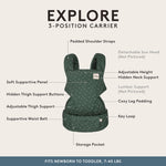 Baby Tula Explore Carriers - Breathable Baby Carrier Newborn to Toddler - Adjustable Toddler Carrier - Multiple Ergonomic Positions Front and Back - Ergonomic Fit for 7-45 lb - Cotton, Seedling