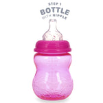 Nuby 3 in 1 Baby Bottle to Training Sippy Cup - 8 Oz Toddler Cups Spill Proof with Soft Spout, Nipple & Removeable Grip Handles - BPA Free & Dishwasher Safe (Pink)