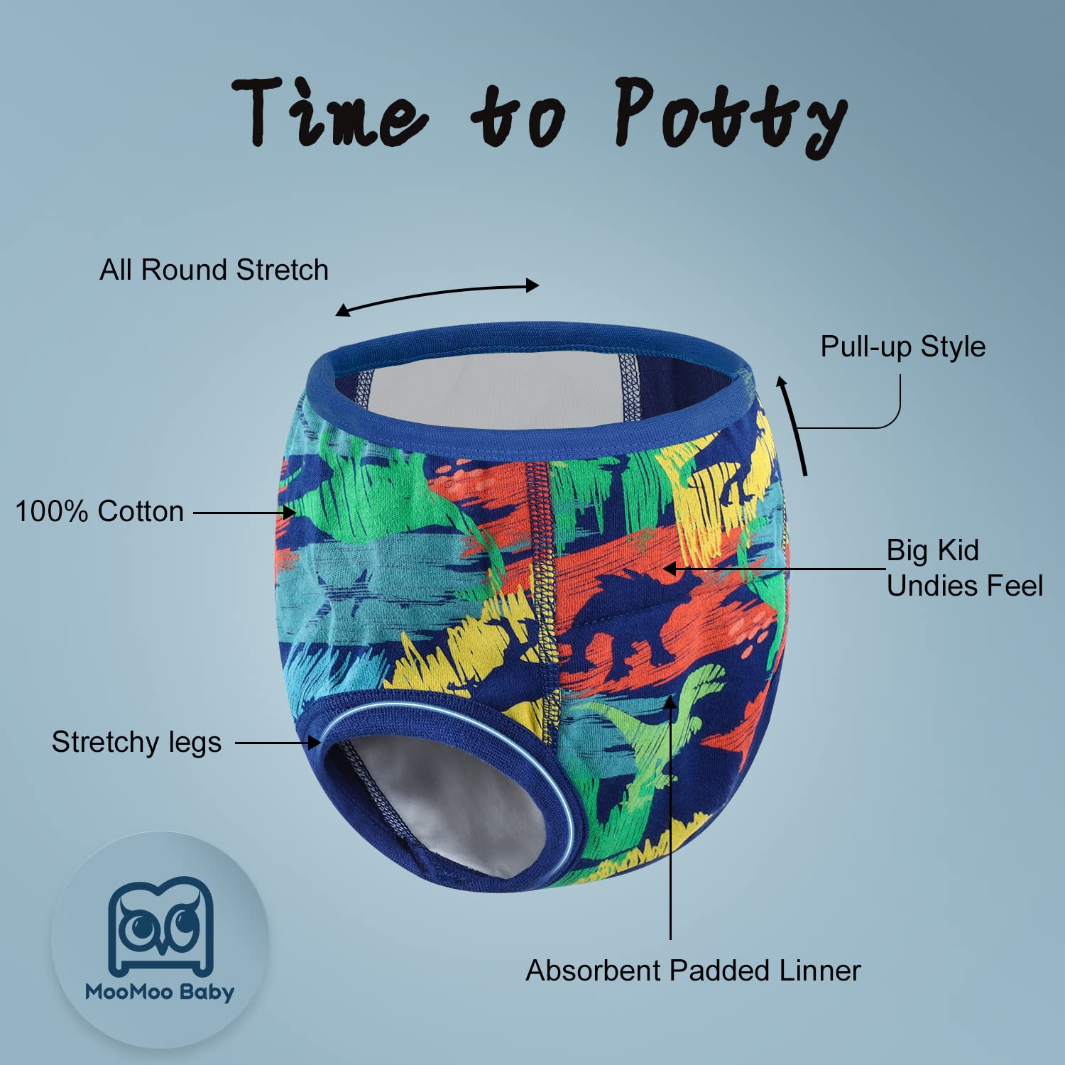 MooMoo Baby Potty Training Underwear 10 Packs Absorbent Toddler Training Pants for Boys and Girls Cotton 3T