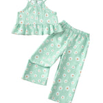 Kucnuzki Baby Girl Outfit 18 24 Months Girl Clothes Summer Toddler Clothes Cute Green Floral Beach Shirt Camisole Top with Long Leg Pants Two Piece Baby Outfit