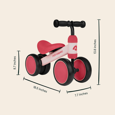 Retrospec Cricket Baby Walker Balance Bike with 4 Wheels for Ages 12-24 months - Toddler Bicycle Toy for 1 Year Old’s - Ride On Toys for Boys and Girls - One Size