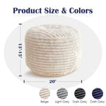INSPIRE CRAFTER Round Pouf Ottoman,Corduroy Poufs with Memory Foam Filling for Foot Rest,Soft Footstool for Living Room,Office,20"x 15",Beige