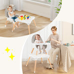 BABY JOY 6 in 1 High Chair, Convertible High Chairs for Babies and Toddlers/Booster Seat/Table and Chair Set, Infant Wooden Highchair w/ 5-Point Harness, 4-Position Removable Tray & PU Cushion (Gray)