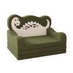 YACODAVO 2-in-1 Toddler Couch Fold Out, Foldable Kids Sofa, Kids Chairs Comfy, Gift for Boys, Gift for Birthday, Children's Day, Dark Green Dinosaur