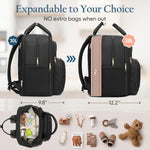 Diaper Bag Backpack - Extra Large Diaper Bag for 2 Kids Twins (Expandable 30-38L) - Travel Baby Backpack with Changing Pad for Mom Dad (Quilted, Water Resistant, Black)