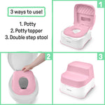 Ingenuity Prepare to Potty 3-in-1 System - Potty Training Toilet, Topper, Step Stool, Easy Setup, Pink, For Toddlers 18 Months+