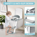 COOSEYA Potty Training Toilet with Step Stool Ladder, Toddler Kids Potty Training Seat for Boys Girls, Foldable Anti-Slip Toilet Toddler Seat Splash Guard Soft Cushion Safety Handles (Grey)
