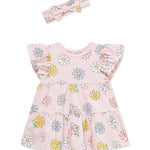 Little Me Clothes for Baby Girls' Fun Daisy Bodysuit Dress with Headband, Cherry Blossom/Multi, 9 Months