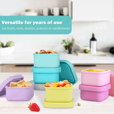 Finorder Set of 6 100% Silicone Baby Food Storage Containers, 3.5 oz Leak Proof Food Snack Storage Cubes of Cute Fun Colors with Airtight Lids, Freezer Dishwasher Safe Containers for Infants Babies