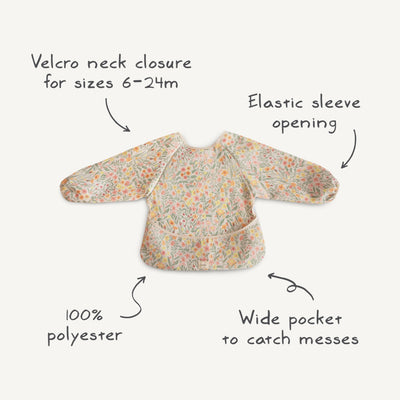 mushie Long Sleeve Baby Bib | Mess Free & Waterproof Fabric for Toddlers | Adjustable Fit for Ages 6-24 Months (Blue Check)