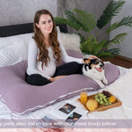 Meiz U Shaped Sleeping, Cooling 60‘’ Maternity Pillow for Pregnant Women with Jersey Cover, Purple