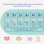 MAM Bottle Nipples Slow Flow Nipple Level 1, for Newborns and Older, SkinSoft Silicone Nipples for Baby Bottles, Fits All MAM Bottles, 2 Pack
