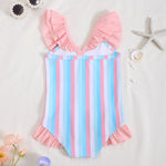 Kucnuzki Baby Girl Bathing Suit One Piece Swimsuit Pink Strip Bikini Set Baby 4T 5T Swimsuit Girls Toddler Ruffled Sleeveless Bathing Suits for Kids