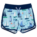 RUGGEDBUTTS Boys UPF50+ Sun Protected Stretch Dolphin Hem Swim Trunks - Blue Sweet Sails, 0-3m