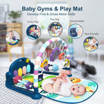 dearlomum Baby Play Mat Baby Gym,Funny Play Piano Tummy Time Baby Activity Mat with 5 Infant Sensory Baby Toys & 4 Wrist Rattle Socks, Boy & Girl Gifts for Newborn Baby 0 to 3 6 9 12 Months(Blue)