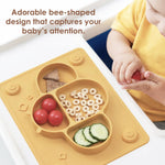 ROCCED Suction Plates for Baby placemat Spoon Fork Set for Toddlers, Silicone Baby Plates with Suction Baby Dishes for Kids Plates-Dusty blue