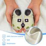YIHAKIDS Baby Rubber Sole Shoes Boys Girls Infant Crawling Toddler Moccasins Leather Walking Anti-Slip Slippers Newborn Mini Kids Crib Boots(Beige Flower,18-24 M,Sole Length 5.9in)