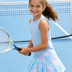PATPAT Girls 2 Piece Tennis Skirt Set Size 6-7, Blue Tank Tops and Blue Tie Dye Pleated Skort with Built In Shorts 2 Piece Outfits Girl Summer Clothes Workout Outfit Athletic Sets Activewear
