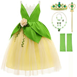 TYHTYM Princess Tiana Costume Girls Princess and the Frog Cosplay Dress Up Fancy Gown Toddler Holiday Birthday Party (Green, 3-4Y)