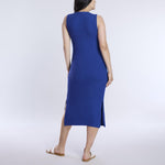 Motherhood Maternity Women's Sleeveless Crew Neck Rib Knit Midi Pregnancy Bodycon Dress, Soladite Blue, Small