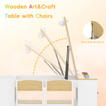 Callales Kids Art Table and 2 Chairs Set, Wooden Craft Desk with 2 Storage Shelves, 6 Storage Bins & Paper Roll for Drawing, Learning and Reading, Toddler Activity Play Desk for Home, 47 L x23 W